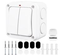 WIYETY Double interrupteur universel 16 A : interrupteur résistant aux intempéries, interrupteur étanche IP66 avec poussière, double interrupteur et voyant lumineux, interrupteur extérieur, pour