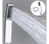WIYETY Douchette à main en acier inoxydable : pommeau de douche rectangulaire anti-calcaire avec tuyau de 1,5 m, économie d'eau, douche à effet pluie pour famille, hôtel (argenté)