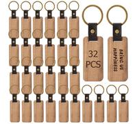 WIYETY Ébauches de Porte Clés en Bois 32 Pièces Porte Clés En Bois Naturel Porte CléS Peut êTre Gravé de Bricolage Bricolage, Laser Vierge Porte Clés Bois Brut porte Clés pour Dessin, Décoratio