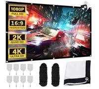 WIYETY Écran de projection HD 100" 16:9 pour vidéoprojecteur avec cordes et crochets, écran de film portable pour la maison, le bureau, l'école et le camping en plein air