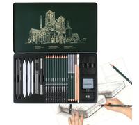 WIYETY Ensemble de 27 crayons à dessin ensemblede à dessin, ensemble de crayons à croquis avec crayonsgraphite, rallonge decrayons à fusain pour dessins débutants, artistes, adultes, amat