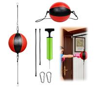 WIYETY Ensemble de balles de boxe à double extrémité pour la boxe et l'entraînement MMA, avec pompe et fermetures de sécurité, noir et rouge, diamètre 20 cm, appareil d'entraînement réflexe pour la
