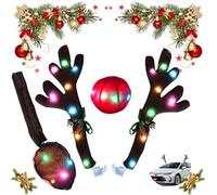 WIYETY Ensemble de voiture de renne avec lumières LED, décoration de Noël avec bois, queue et nez, costume de renne de voiture pour tous les types de voitures - Lumières colorées
