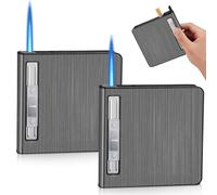 WIYETY Étui à cigarettes avec briquet : 2 pièces boîte à cigarettes en aluminium, coupe-vent et briquet tempête, peut contenir 20 fûts (vendu sans gaz) (noir)