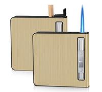 WIYETY Étui à cigarettes avec briquet : 2 pièces en aluminium boîte à cigarettes coupe-vent, briquet à gaz briquet tempête peut 20 fûts, chargement USB (doré, vendu sans gaz)