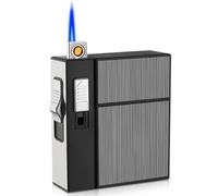 WIYETY Étui À Cigarettes Avec Briquet Tempête: Fermeture Magnétique Boîtier Robuste En Métal, Briquet Jet Flame Coupe-Vent, Rechargeable USB Pour Activités En Plein Air (6x2.7x9.1cm, Gris)