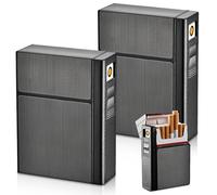 WIYETY Étui à cigarettes en aluminium 2 en 1 avec briquet, 2 pièces briquet étui à cigarettes peut 20 fûts, chargement USB, Noir, Moderne