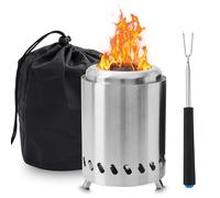 WIYETY Foyer sans fumée en acier inoxydable : 20 cm Brasero d'extérieur avec fourchette télescopique en acier inoxydable, petit panier à feu avec sac de rangement, idéal pour barbecue, pellets, bois