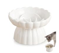 WIYETY Gamelle anti-glouton en céramique surélevée pour chat et petit chien - Gamelle anti-glouton - Pour chats et petits chiens - Blanc - 14 x 8,5 cm