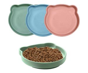 WIYETY Gamelle plate en silicone pour chat : lot de 3 gamelles pour chat, multicolores, gamelles plates pour nourriture humide avec ventouse, gamelle pour chats et chiens (rose/bleu/vert)