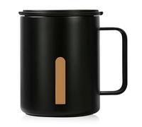 WIYETY Gobelet à café 400 ml : double paroi sous vide en acier inoxydable isotherme avec couvercle coulissant et poignée, tasse à café et à thé, sans BPA, noire