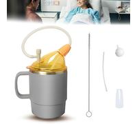 WIYETY Gobelet de 500 ml pour personnes âgées : gobelet en acier inoxydable avec couvercle et anse, gobelet dysphagie avec paille de 30 cm, tasse à bec anti-fuite pour personnes âgées, pour les