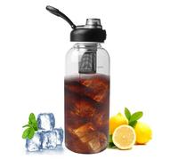 WIYETY Gourde transparente de 1,5 l : bouteille d'eau avec marquage, anti-fuite, couvercle à fermeture unique, grande bouteille en verre pour fitness, maison, bureau, amateurs de thé