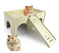 WIYETY Grande maison pour cochon d'Inde - Maison en bois pour hamster - Avec rampe - 4 entrées - Jouet pour cochon d'Inde - Décoration DIY - Accessoire pour cochon d'Inde - 38 x 25 x 18 cm