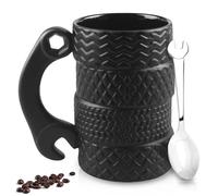 WIYETY Grande tasse en céramique, 500 ml, avec cuillère, tasse 3D, tasse à café, tasse cadeau pour la maison, le bureau, la voiture, cadeau - noir