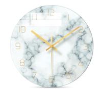 WIYETY Horloge Murale en Verre De 30cm: Style Nordique Horloges Muraux en Marbre, Décoration Murale Magnifique, Idéale pour Cuisine, Chambre, Salon (Blanc Marbré)