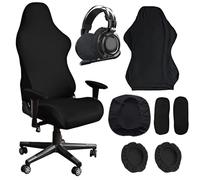 WIYETY Housse de chaise de gaming - Noir - Extensible - Pour ordinateur de jeu - Style racing - Chaise de bureau (noir, avec housse pour écouteurs)