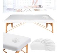 WIYETY Housse pour Table de Massage 190 x 80 cm - Avec Trou, Épaisse, Lavable, Élastique, Anti-Saleté - Pour Tables de Beauté et de Traitement - Blanche