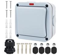 WIYETY Interrupteur universel 16 A résistant aux intempéries : interrupteur étanche IP66 avec poussière, interrupteur indépendant et voyant lumineux, interrupteur extérieur, pour extérieur, jardin