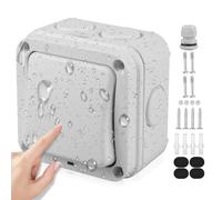 WIYETY Interrupteur universel résistant aux intempéries : 16 A IP66 Interrupteur étanche avec poussière, interrupteur indépendant et voyant lumineux, interrupteur extérieur gris, pour extérieur jardin