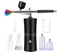 WIYETY Kit aérographe avec compresseur : pistolet aérographe portable multi-fonctions, portable rechargeable pour la décoration des ongles, le maquillage, le tatouage, la peinture, le modélisme (noir)