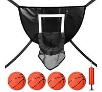 WIYETY Kit de panier de basket pour trampoline - Mini panier de basket étanche - 49 x 36 cm - Avec 4 balles et 1 pompe à ballon - Pour trampoline - Noir