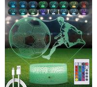 WIYETY Lampe d'Illusion 3D de Football, Veilleuse avec Télécommande et 16 Changements de Couleur - Lampe Décorative pour Chambre d'Enfant