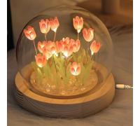 WIYETY Lampe tulipe à faire soi-même Veilleuse tulipe : lampe de chevet tulipe avec couvercle en verre, lampe d'ambiance chambre à coucher lampe de table pour dormir, lampe de fleur de tulipe pour