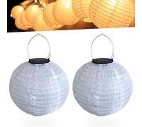 WIYETY Lanterne LED Solaire d'Extérieur 30 cm - 2 Pièces Blanc Chaud, Éclairage de Jardin Suspendu Étanche et Résistant aux Intempéries