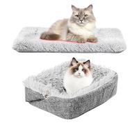 WIYETY Lit 2 en 1 pour chat - En peluche douce - Lavable - Canapé moelleux - Lit pour animaux de compagnie - Pour chats et petits chiens (gris)