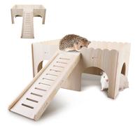 WIYETY Lit en bois pour cochon d'Inde - Grande maison pour cochon d'Inde avec rampe et entrées - Accessoire pour cochon d'Inde - Pour chinchilla, hamster, lapin, furet - 34 x 24 x 18 cm