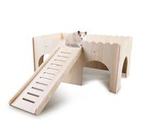 WIYETY Lit en bois pour hamster cochon d'Inde : maison pour cochon d'Inde avec rampe, accessoires pour hamster, cochon d'Inde, maison en bois pour lapins nains, chinchillas, hamsters, furets,