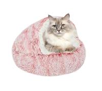 WIYETY Lit moelleux pour chat - 40 cm - Antidérapant - Moelleux - Rond - En peluche douce - Avec capuche - Pour chats et petits chiens - Rose