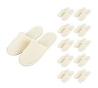 WIYETY Lot de 10 paires de pantoufles de spa, antidérapantes, jetables, avec orteils fermés, en tissu éponge pour la maison, la chambre à coucher, la salle de bain, l'intérieur - Unisexe - Beige
