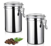 WIYETY Lot de 2 boîtes à café hermétiques avec couvercle - En acier inoxydable - 1110 ml - Pour grains de café, grains de café, arômes - Pour noix, cacao, feuilles de thé - Argenté