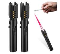 WIYETY Lot de 2 briquets à flamme réglable - Coupe-vent - Rechargeable au gaz - Briquet tempête long - Verrouillables - Pour barbecue, cheminée (sans gaz butane) - Noir