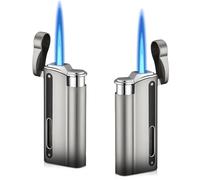 WIYETY Lot de 2 briquets tempêtes, coupe-vent, rechargeables au gaz, à jet de tempête, avec fenêtre visible, pour cuisine, barbecue, camping (sans gaz)