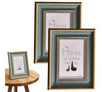 WIYETY Lot de 2 cadres photo vintage : 7 pouces 13 x 18 cm - Aspect bois fait à la main - Design antique - Cadre photo vintage vert pour salon, décoration de table, famille, ami