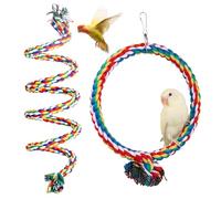 WIYETY Lot de 2 cordes d'escalade pour oiseaux : 150 cm - Corde spirale colorée en coton - Diamètre 18 cm - Jouet circulaire pour perroquet, balançoire, corde d'escalade pour perruches, calopsittes et