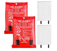 WIYETY Lot de 2 couvertures anti-feu de qualité supérieure : couverture anti-incendie en fibre de verre, 100 x 100 cm couverture anti-feu pour cuisine, kit de survie d'urgence pour cuisine, cheminée,