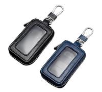 WIYETY Lot de 2 étuis à clés de voiture : étui à clés vintage en cuir avec fermeture éclair et mousqueton, housse de protection pour porte-clés, étui universel portable (noir, bleu roi), noir, bleu