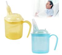 WIYETY Lot de 2 gobelets à bec anti-fuite de 300 ml pour personnes âgées, avec couvercle et paille, poignées, pour personnes âgées, patients, handicapés