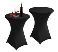 WIYETY Lot de 2 housses extensibles pour table haute : housses pour table haute - Lavables - Pour tables hautes et tables de bistrot - Noir - Diamètre : 80 x 110 cm