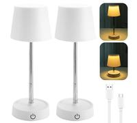WIYETY Lot de 2 lampes de table LED - Rechargeable par USB - Lampe de table télescopique sans fil - Lampe de chevet tactile - Blanc chaud - Pour table de chevet, salon, chambre à coucher