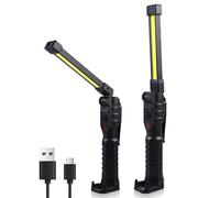 WIYETY Lot de 2 lampes de travail LED - Lampe d'atelier - Batterie avec aimant et crochet - Pliable - Rechargeable - COB - Lampe de travail LED pour réparation de voiture, atelier