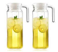 WIYETY Lot de 2 pichets à eau transparents avec couvercle : pichet à jus transparent de 1,1 l avec couvercle, bouteille d'eau en acrylique, pichet à thé glacé en plastique avec poignée, pour vin,