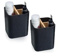 WIYETY Lot de 2 porte-brosses à dents en plastique : support pour brosse à dents, 2 compartiments pour brosses à dents + 1 bac de rangement, organisateur de brosse à dents avec séparateurs en bambou,