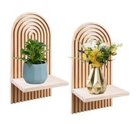 WIYETY Lot de 2 Supports Muraux en Bois, Style Bohème, Petite Étagère Flottante Arc-en-Ciel, Décoration pour Chambre à Coucher, Salon, Salle de Bain (Couleur Bois)