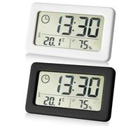WIYETY Lot de 2 thermomètres-hygromètres électroniques : petite horloge avec température et humidité ℃/℉, réveil numérique avec aspiration magnétique, à suspendre et à poser, pour la maison, les