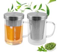 WIYETY Lot de 2 verres à thé avec couvercle et passoire, 500 ml, grande tasse à thé en verre avec poignée, tasse à thé en verre résistant à la chaleur, tasse à thé avec passoire, convient pour la